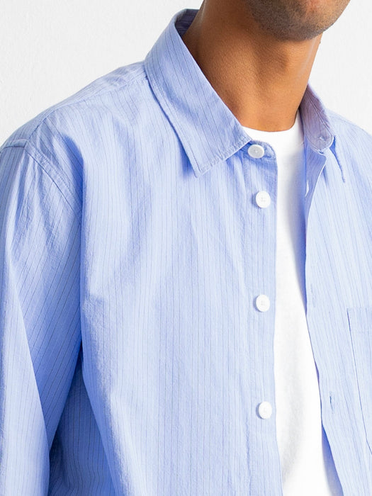 Folk Easy Fit Shirt in Blue Fine Stripe