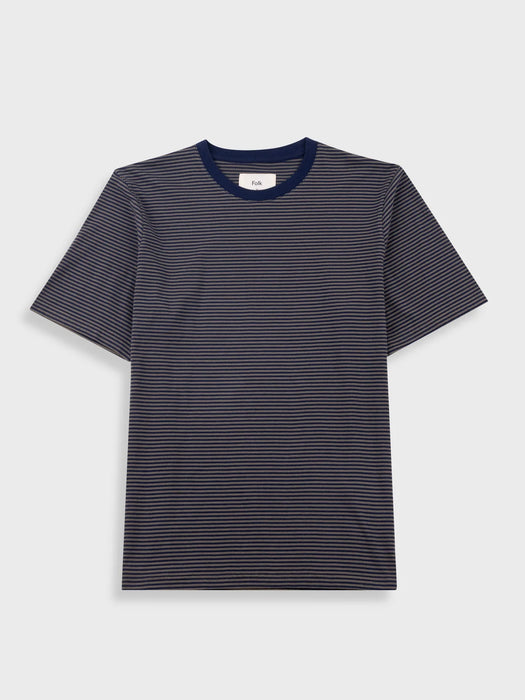 Folk 1X1 Stripe T-Shirt in Navy/Olive