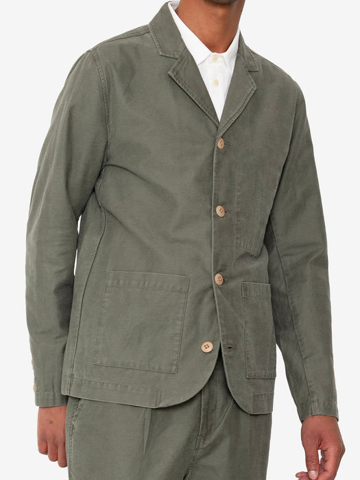 Folk Men Patch Jacket in Dark Olive Slub