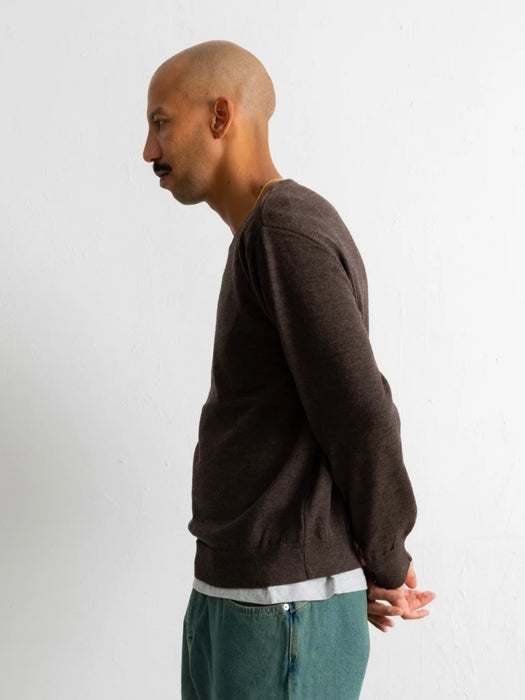 Folk Fine Knit Crew in Espresso Melange