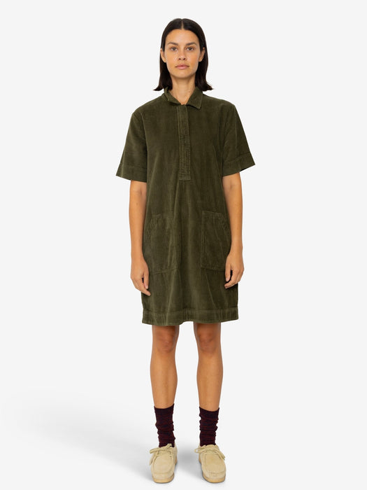 Folk Women A-Line Zip Dress in Olive Cord