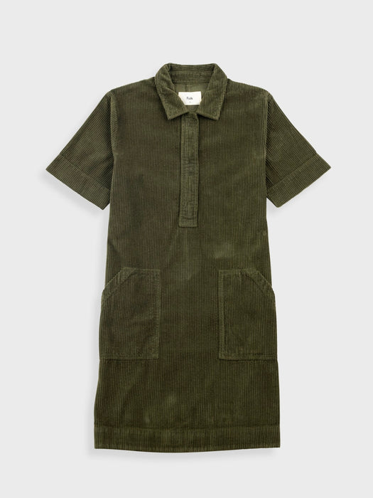 Folk Women A-Line Zip Dress in Olive Cord