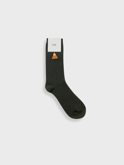 Folk Waffle Socks in Dark Olive