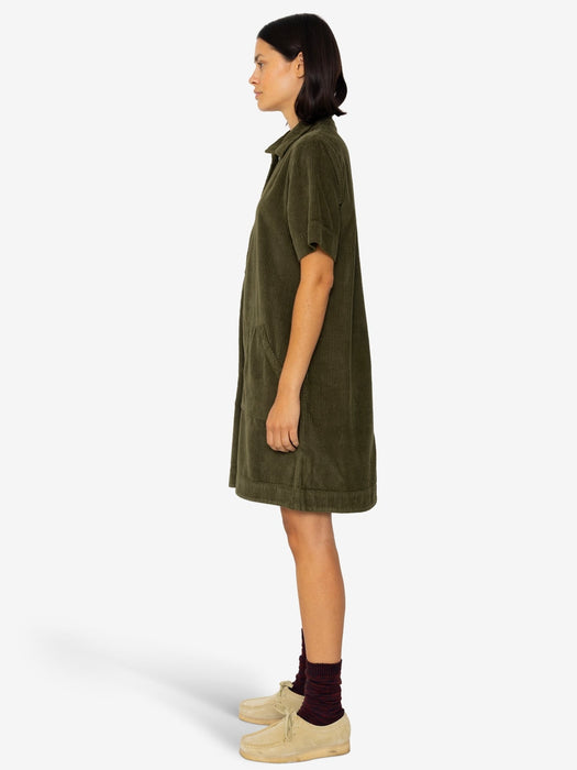 Folk Women A-Line Zip Dress in Olive Cord
