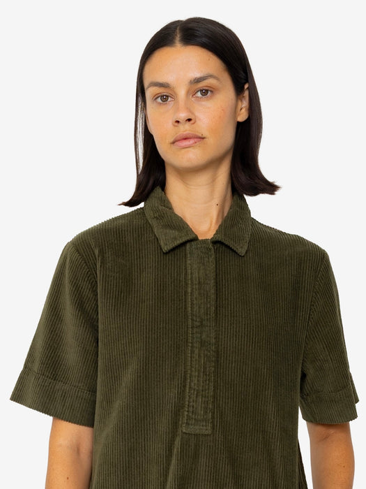 Folk Women A-Line Zip Dress in Olive Cord