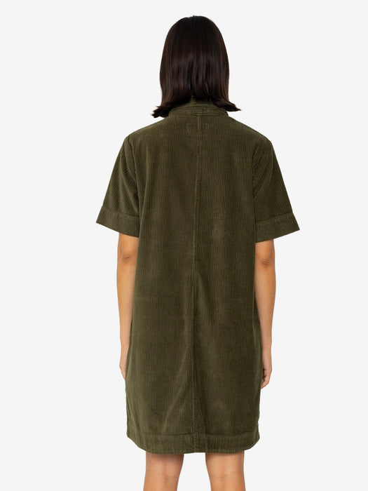 Folk Women A-Line Zip Dress in Olive Cord