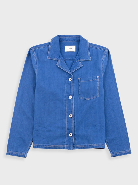 Folk Women Worker Overshirt in Denim Herringbone