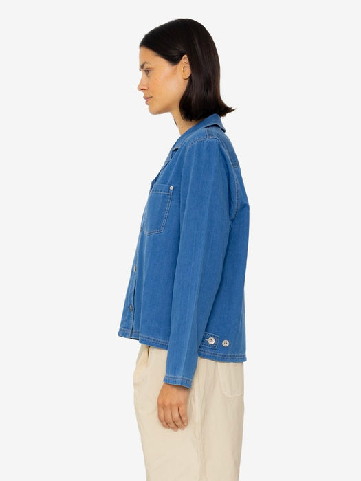 Folk Women Worker Overshirt in Denim Herringbone