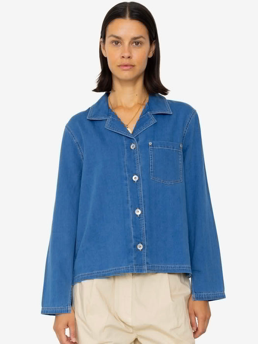 Folk Women Worker Overshirt in Denim Herringbone