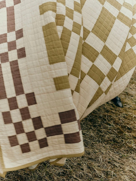 Toast Chequerboard Patchwork Quilt in Cream/Fennel