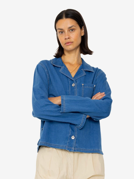 Folk Women Worker Overshirt in Denim Herringbone