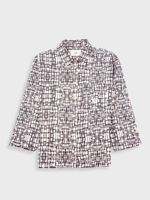 Folk Women Archive Shirt in Black Ecru Maze Print