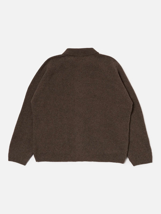 Universal Works Zip Cardigan in Brown Eco Wool
