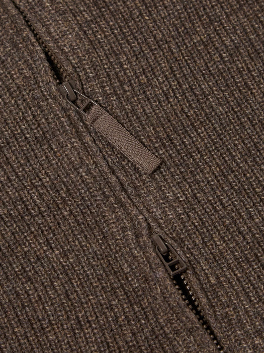 Universal Works Zip Cardigan in Brown Eco Wool