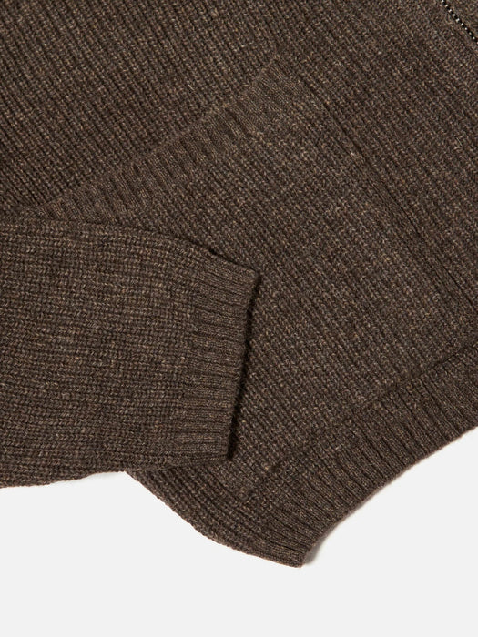 Universal Works Zip Cardigan in Brown Eco Wool