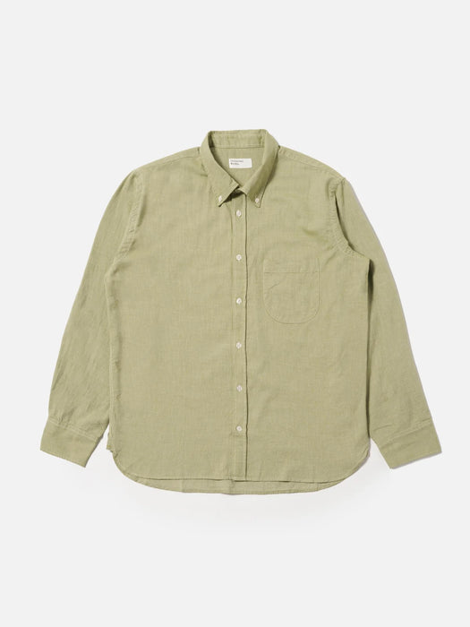 Universal Works Lazy Day Shirt in Green Neptune Cotton