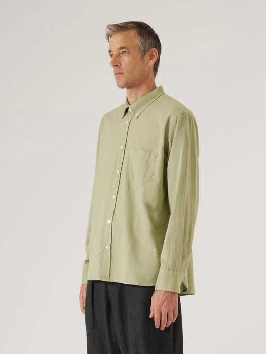 Universal Works Lazy Day Shirt in Green Neptune Cotton