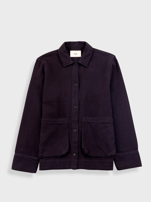 Folk Women Pleated Shirt in Black Basket Weave