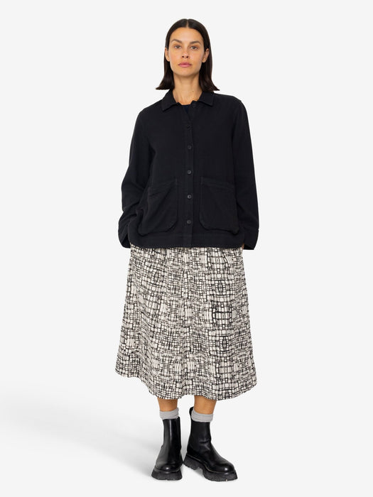 Folk Women Pleated Shirt in Black Basket Weave