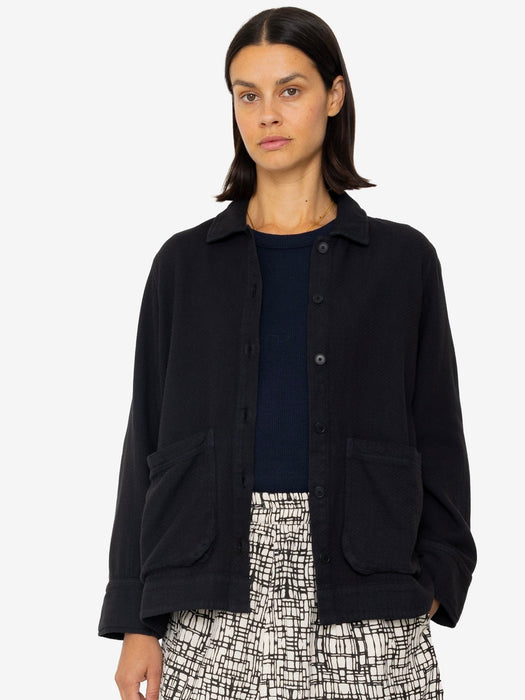 Folk Women Pleated Shirt in Black Basket Weave