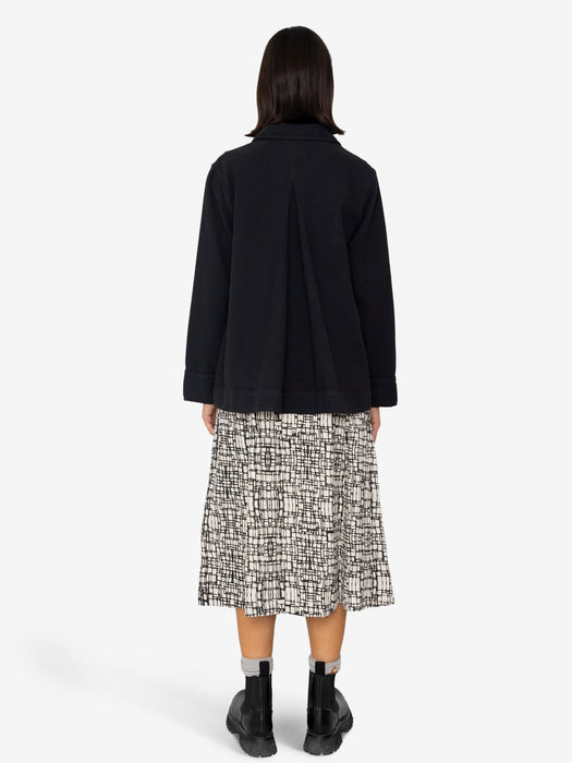 Folk Women Pleated Shirt in Black Basket Weave