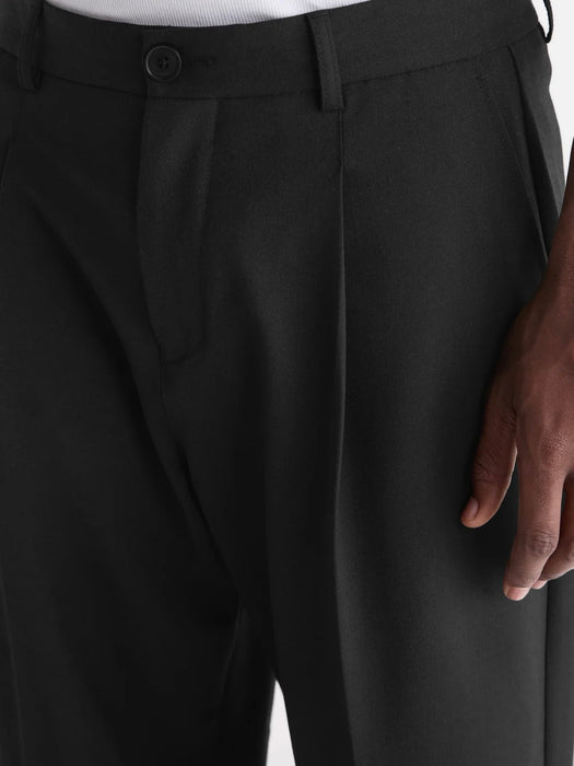 Wax Piper Wool Blend Trouser in Black Twill