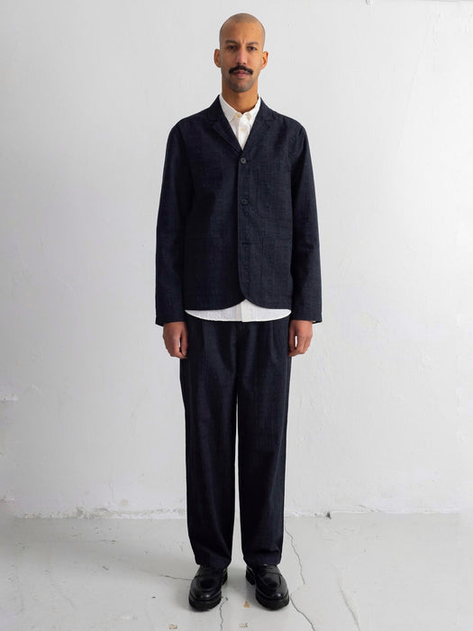 Folk Wide Fit Trouser in Black / Charcoal Stripe