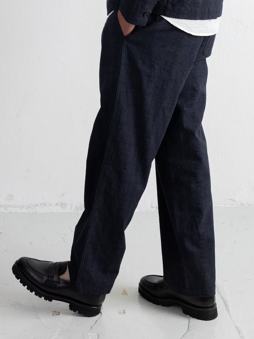 Folk Wide Fit Trouser in Black / Charcoal Stripe
