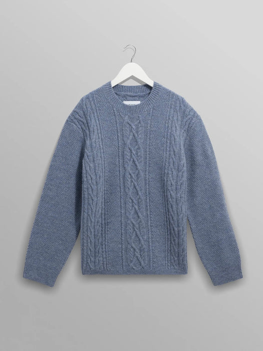 Wax Hyatt Cable Crew Knit in Brush Light Blue