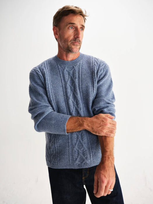 Wax Hyatt Cable Crew Knit in Brush Light Blue