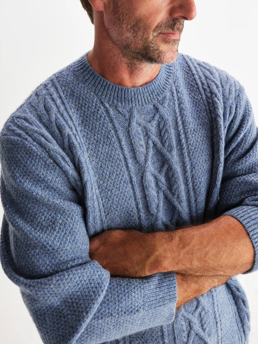 Wax Hyatt Cable Crew Knit in Brush Light Blue