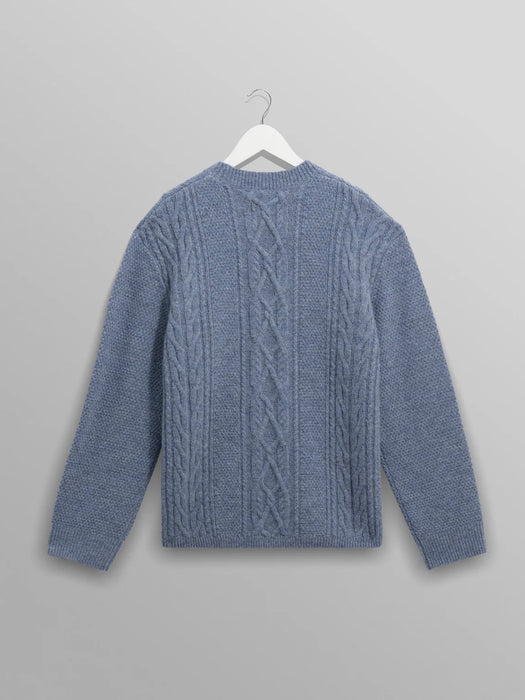 Wax Hyatt Cable Crew Knit in Brush Light Blue