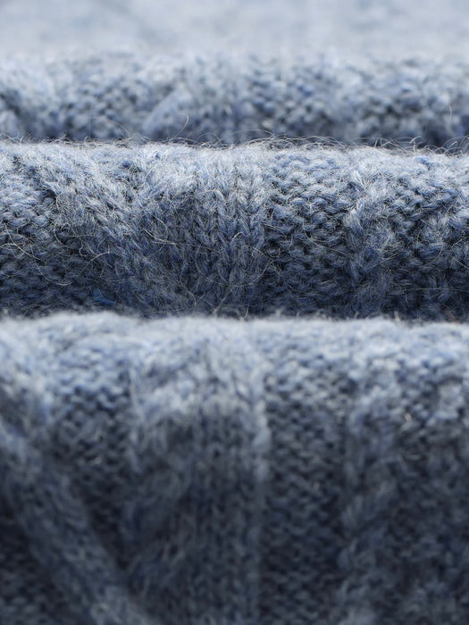 Wax Hyatt Cable Crew Knit in Brush Light Blue