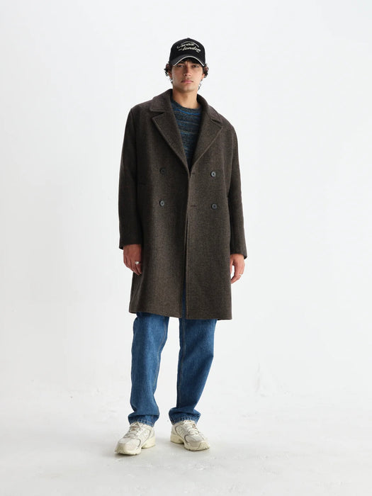 Wax Magnus DB Overcoat in Brown Herringbone