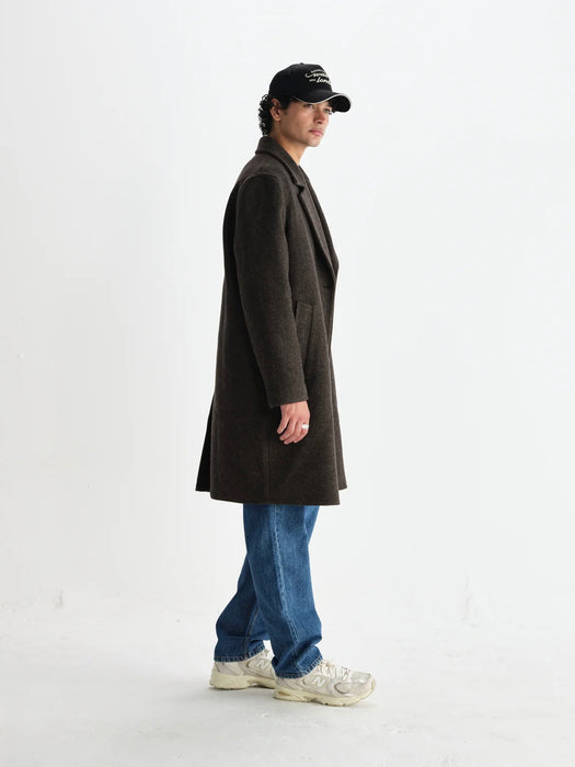 Wax Magnus DB Overcoat in Brown Herringbone