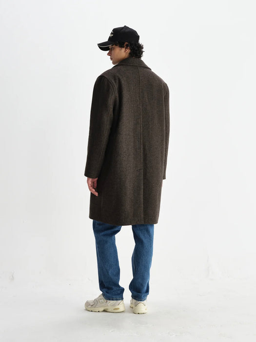 Wax Magnus DB Overcoat in Brown Herringbone