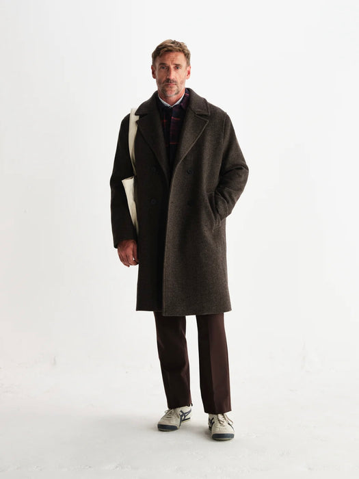 Wax Magnus DB Overcoat in Brown Herringbone