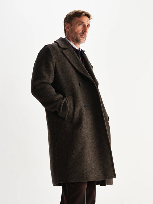 Wax Magnus DB Overcoat in Brown Herringbone