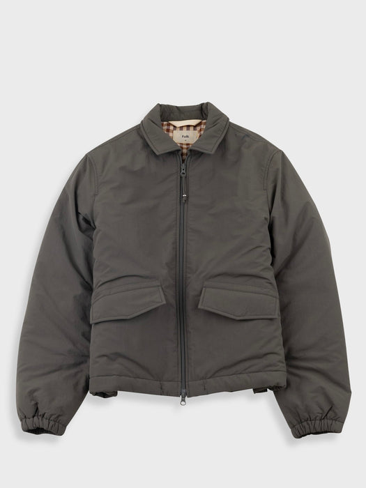 Folk Wadded Bomber in Dark Olive