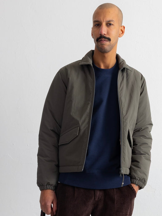 Folk Wadded Bomber in Dark Olive