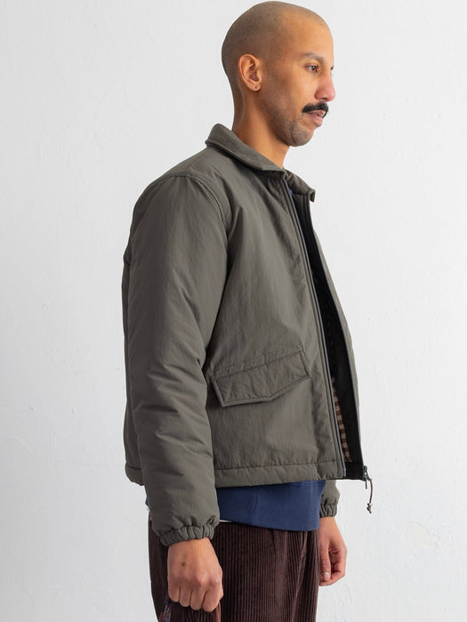 Folk Wadded Bomber in Dark Olive