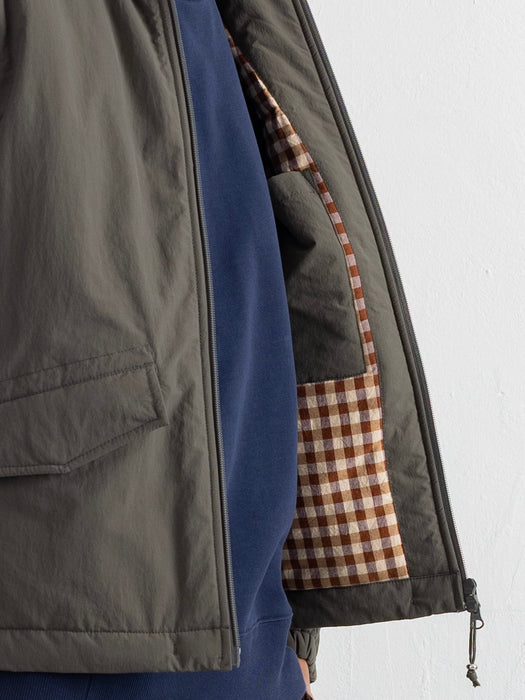Folk Wadded Bomber in Dark Olive