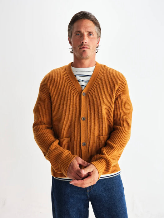 Wax Walker Cardigan in Rib Stitch Ochre