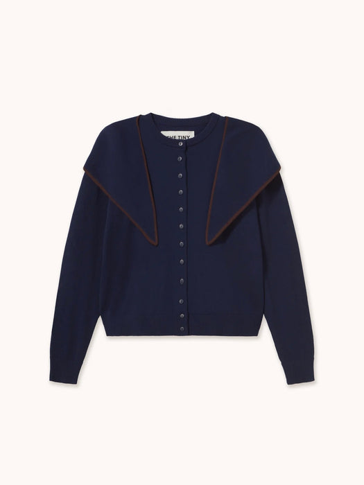 The Tiny Big Sister Scarf Neck Lara Cardigan in Navy