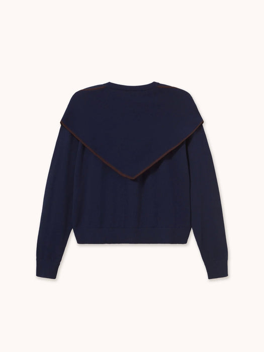 The Tiny Big Sister Scarf Neck Lara Cardigan in Navy
