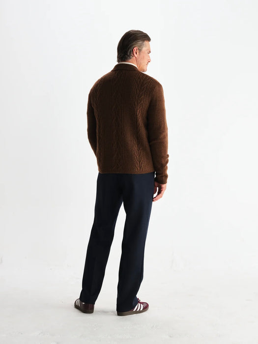 Wax Friar Zip Knit Jacket in Brown Cable