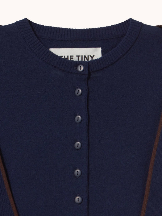The Tiny Big Sister Scarf Neck Lara Cardigan in Navy