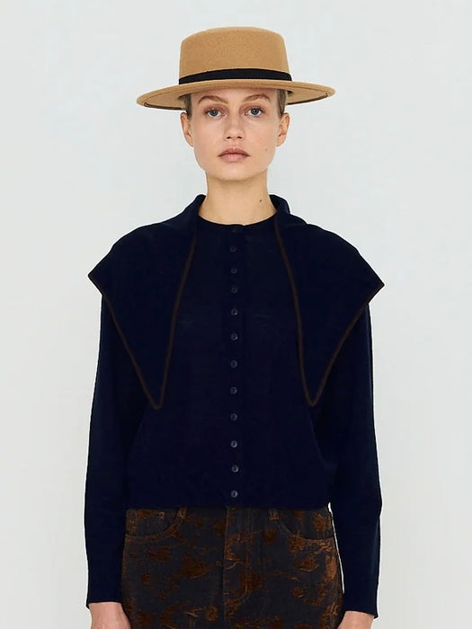 The Tiny Big Sister Scarf Neck Lara Cardigan in Navy