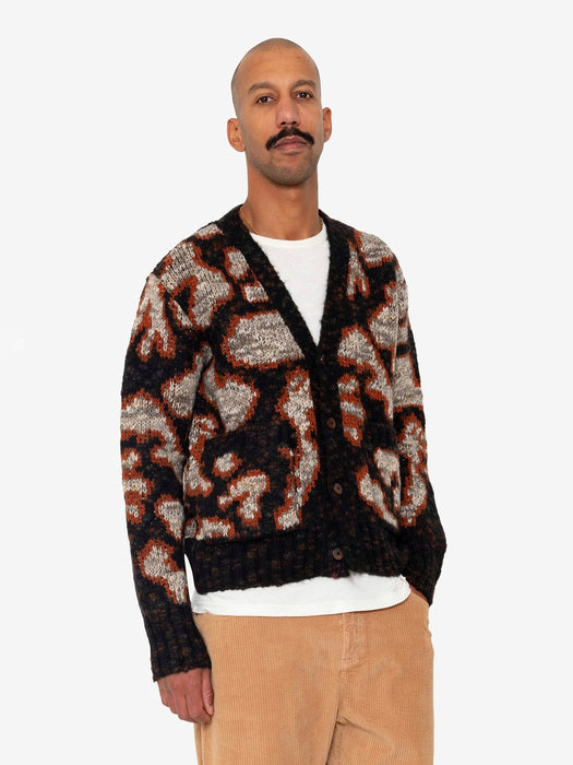 Folk Men Mixed Yarn Cardigan in Espresso Mix