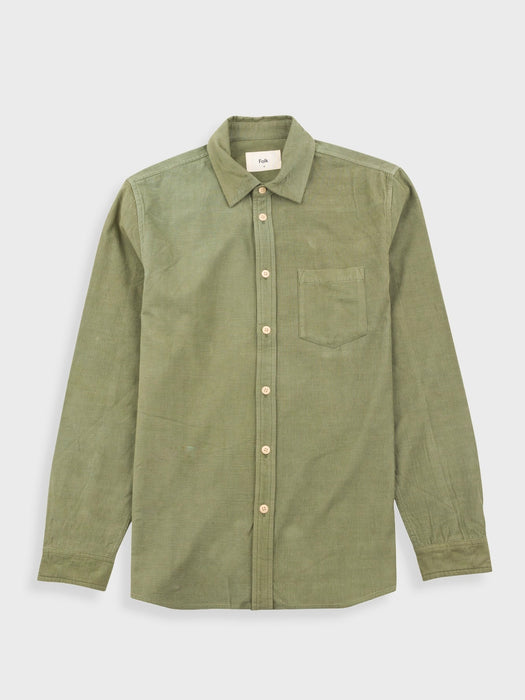 Folk Men Direction Shirt in Olive Babycord